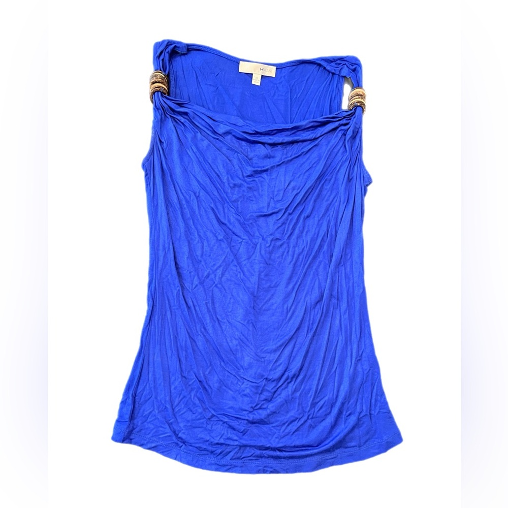 Haani Royal Blue Tank Top with Faux Wooden Accent m